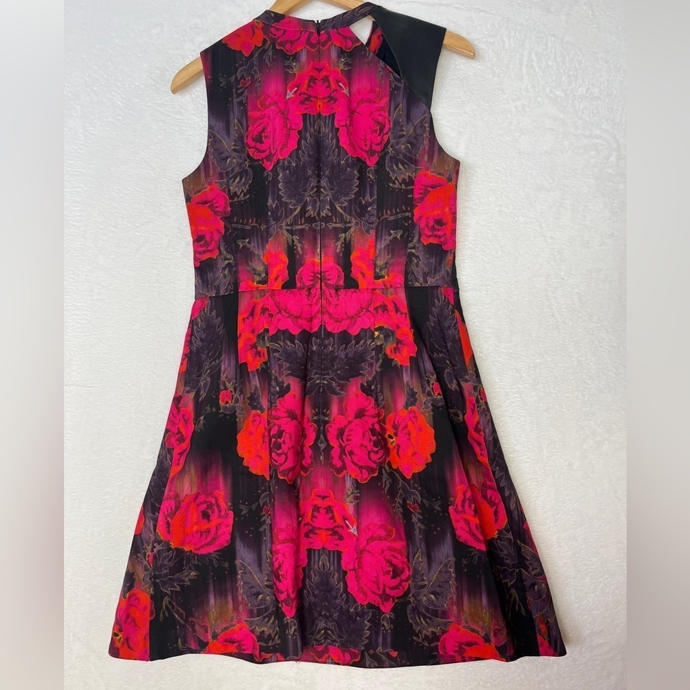 VTG Nicole Miller Cotton Leather Pink Floral Dress Cutout Y2K Dark Romantic Sz 8 - Picture 4 of 12